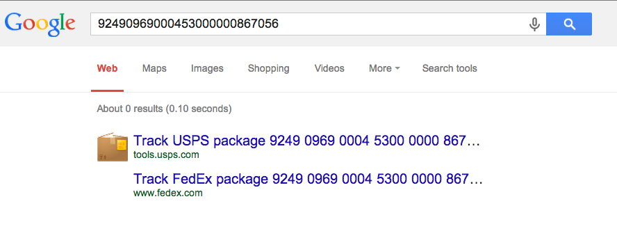 Google recognizes USPS tracking numbers